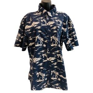 Jachs Navy and White Palm Print Men's Vacation Shirt